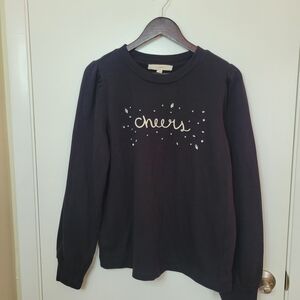 LOFT Black Cheers Embellished Sweatshirt Party Holiday